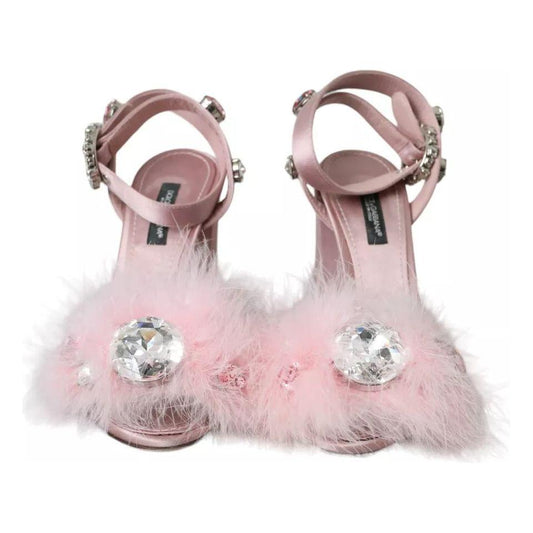 Dolce & Gabbana Pink Turkey Feather Crystal Sandals Shoes LA10906-36
