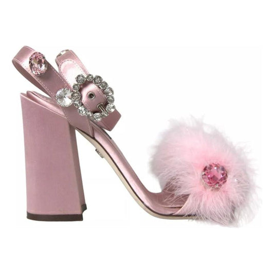 Dolce & Gabbana Pink Turkey Feather Crystal Sandals Shoes LA10906-36