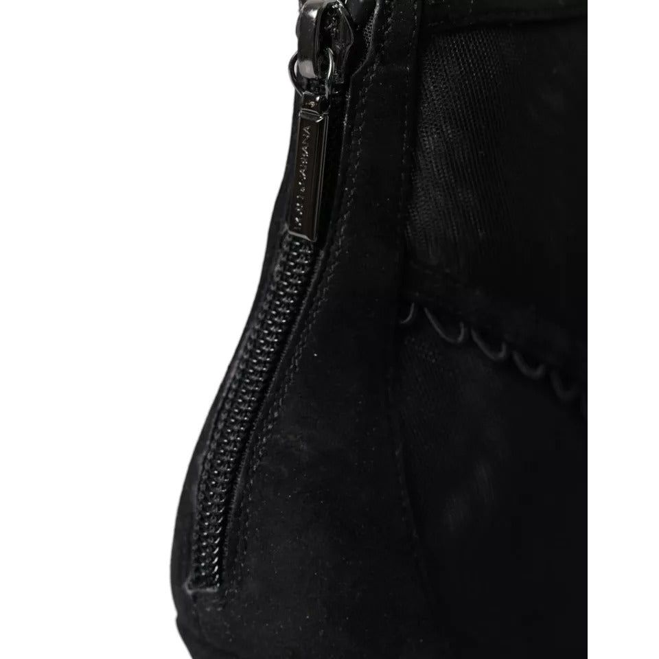 Dolce & Gabbana Black Tulle Stiletto Heels Short Boots Shoes LA10896-39
