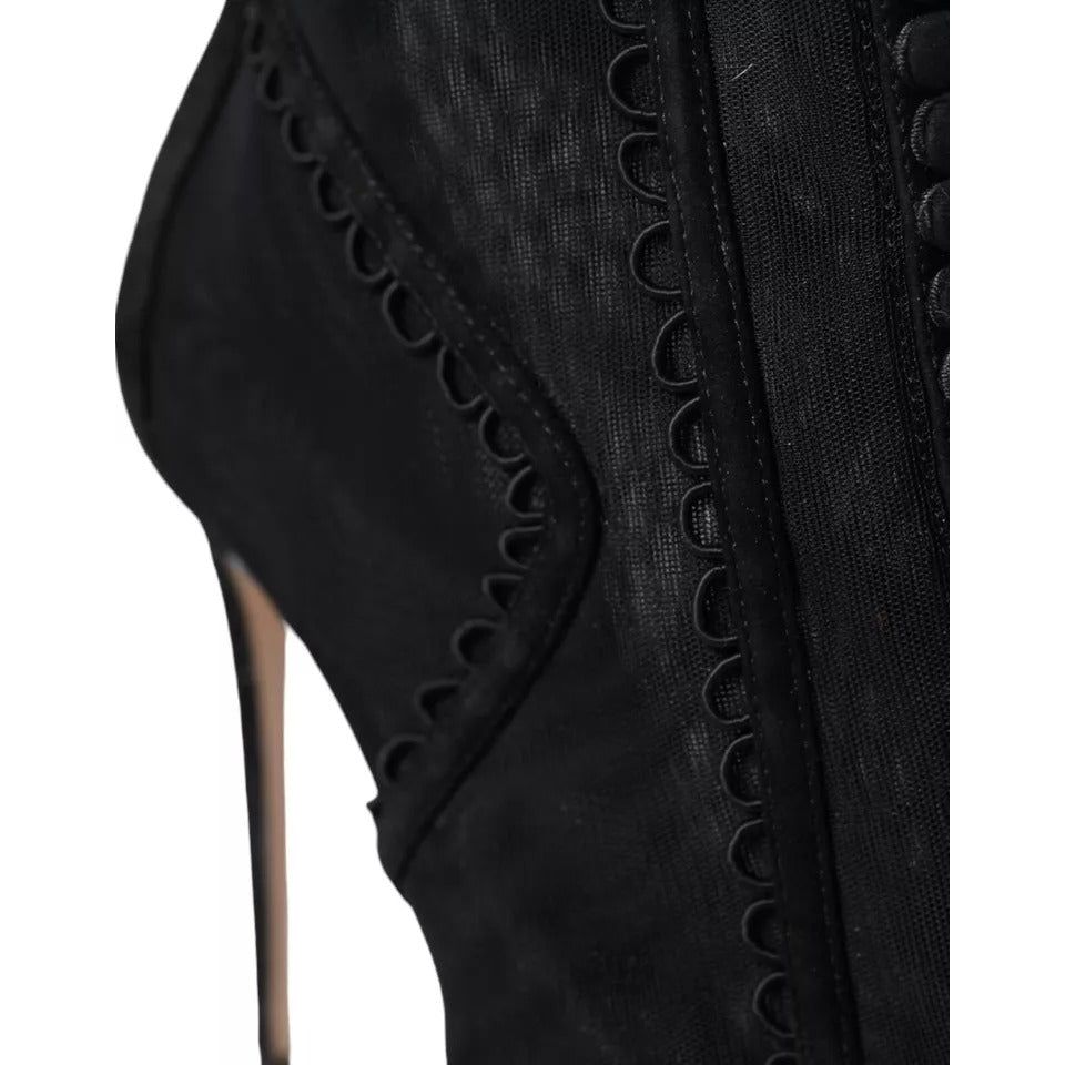 Dolce & Gabbana Black Tulle Stiletto Heels Short Boots Shoes LA10896-39