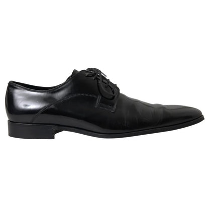Dolce & Gabbana Black Polished Leather Formal Dress Shoes, men's luxury Italian footwear, preowned, exclusive design
