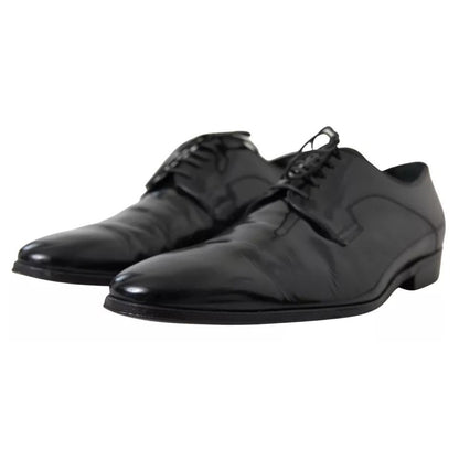Dolce & Gabbana Black Polished Leather Formal Dress Shoes with logo, exclusive made in Italy