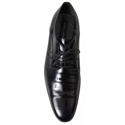 Dolce & Gabbana Black Polished Leather Formal Dress Shoes with logo detail, slight wear, made in Italy, leather outer sole.