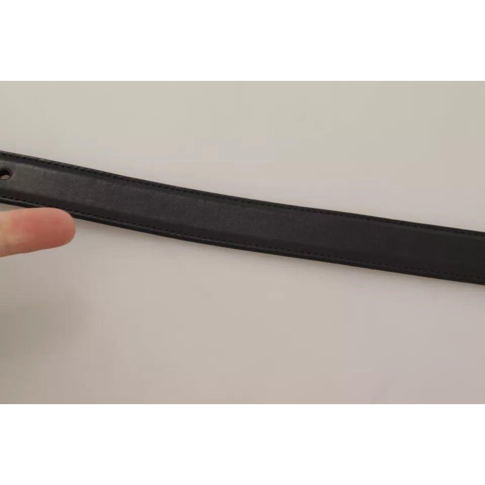 حزام دولتشي آند غابانا للرجال مصنوع من جلد العجل الأسود بمشبك عتيق