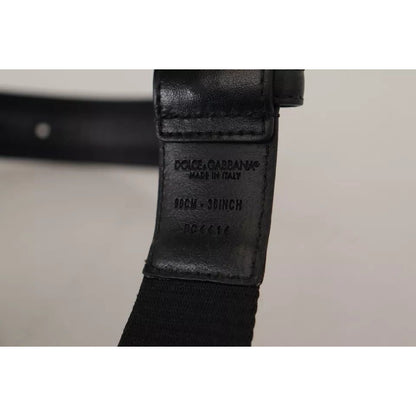 Dolce & Gabbana Blue Black Logo Print Silver Buckle Belt