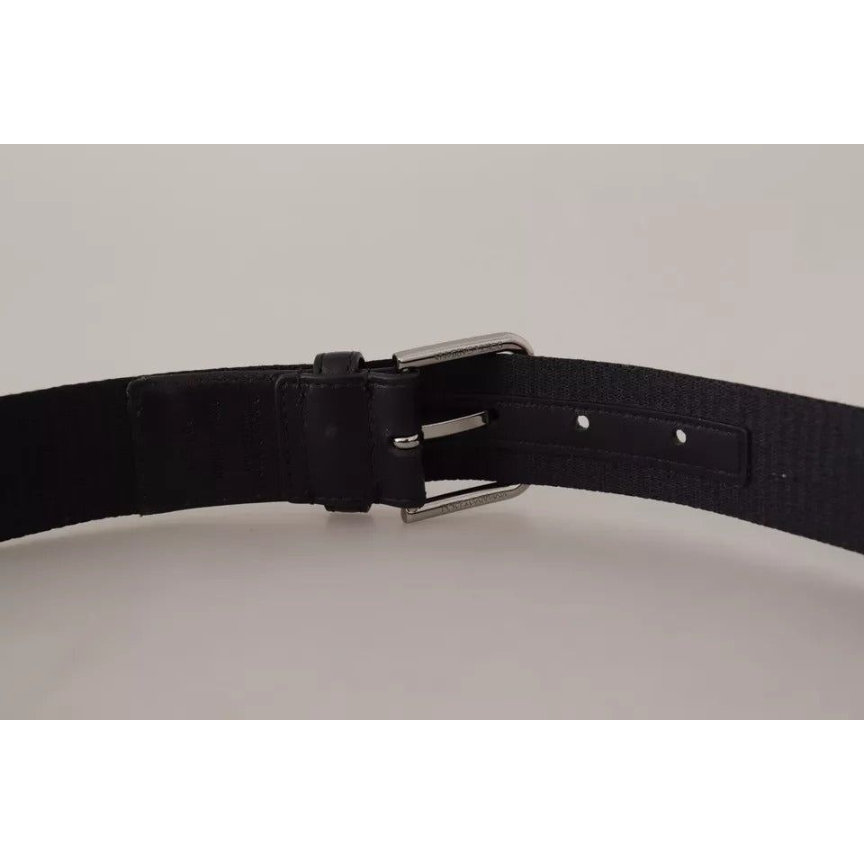 Dolce & Gabbana Blue Black Logo Print Silver Buckle Belt