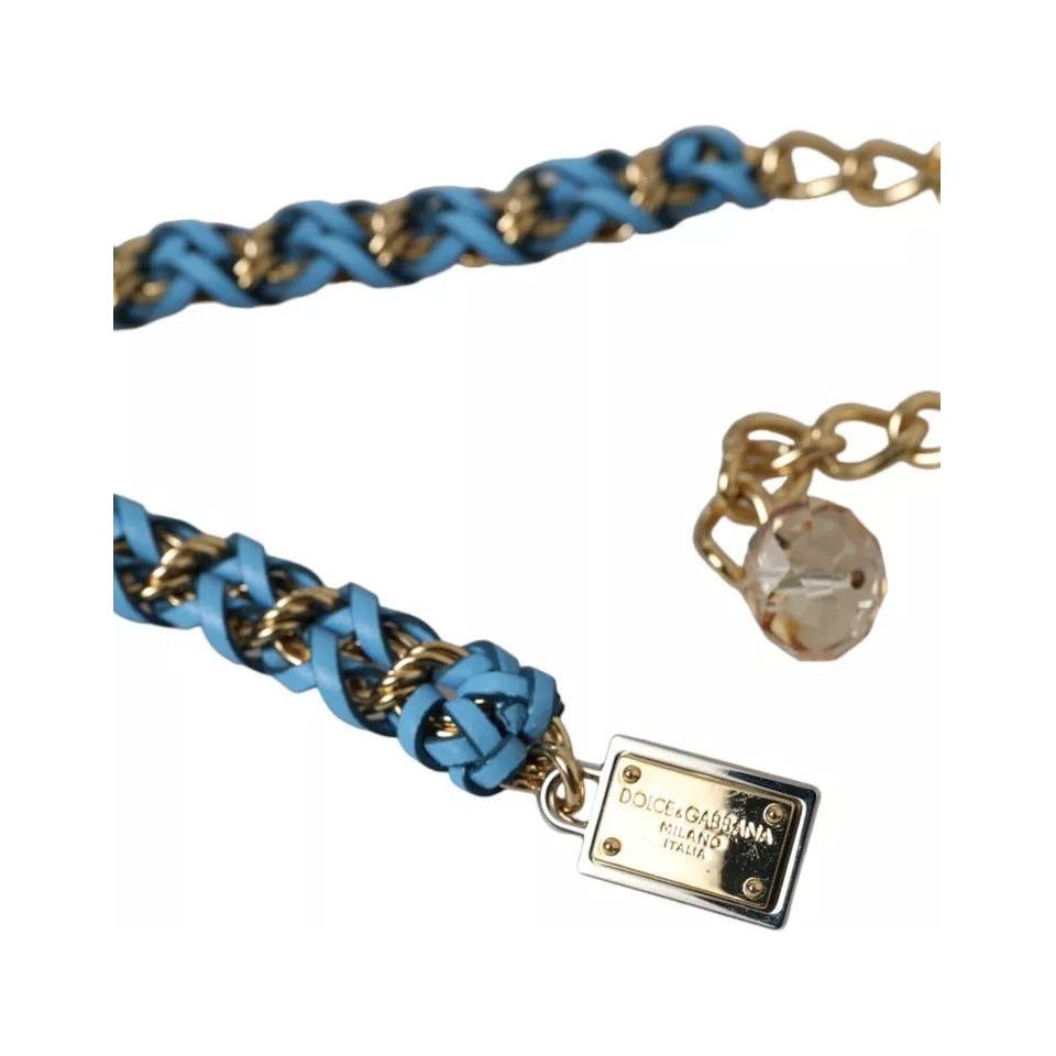 Dolce & Gabbana Blue Braided Gold Brass Chain Waist Belt