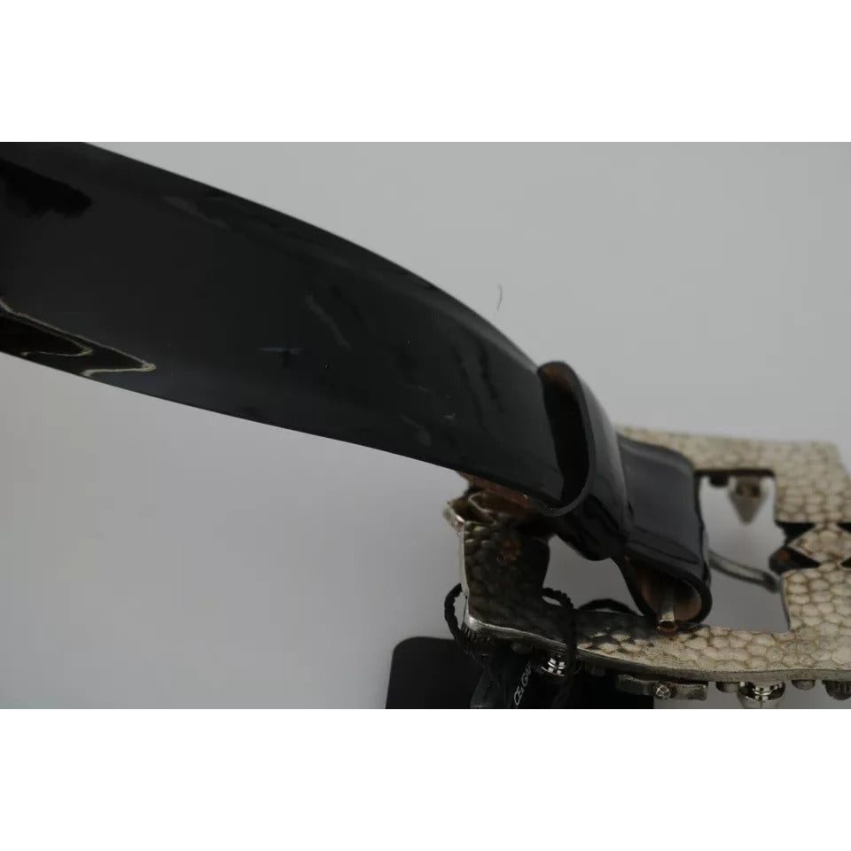 Dolce & Gabbana Black Shiny Leather Crystal Logo Buckle Belt BEL60869-65