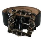 Dolce & Gabbana Black Shiny Leather Crystal Logo Buckle Belt BEL60869-65