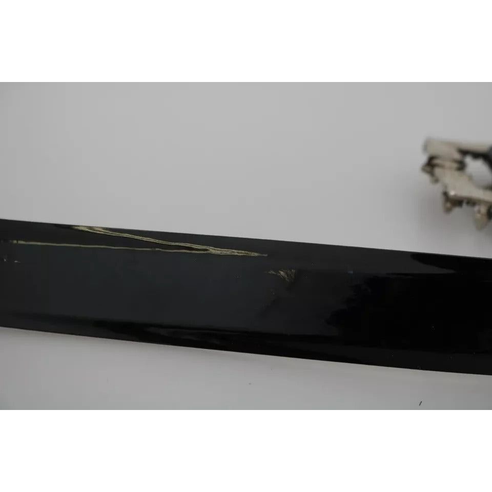 Dolce & Gabbana Black Shiny Leather Crystal Logo Buckle Belt BEL60869-65