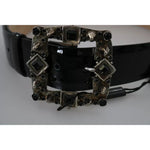 Dolce & Gabbana Black Shiny Leather Crystal Logo Buckle Belt BEL60869-65
