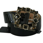 Dolce & Gabbana Black Shiny Leather Crystal Logo Buckle Belt BEL60869-65