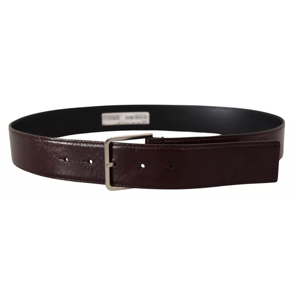 Dolce & Gabbana Dark Brown Leather Logo Engraved Metal Buckle Belt
