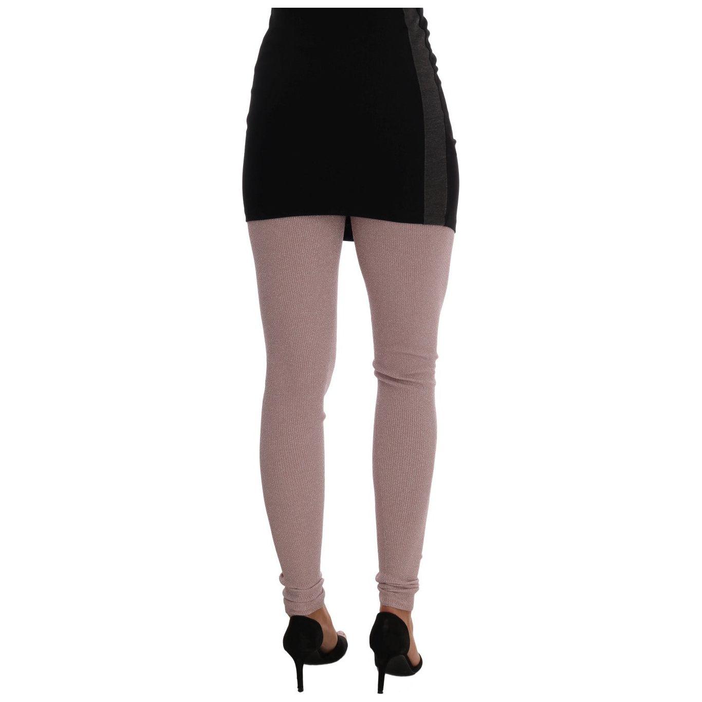 优雅粉色中腰弹力裤