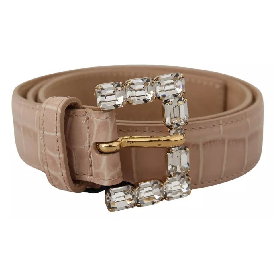 حزام نسائي من دولتشي آند غابانا مصنوع من الجلد باللون البيج ومشبك كريستالي