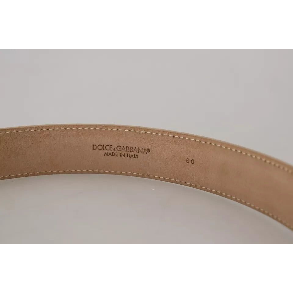 حزام نسائي من دولتشي آند غابانا مصنوع من الجلد باللون البيج ومشبك كريستالي