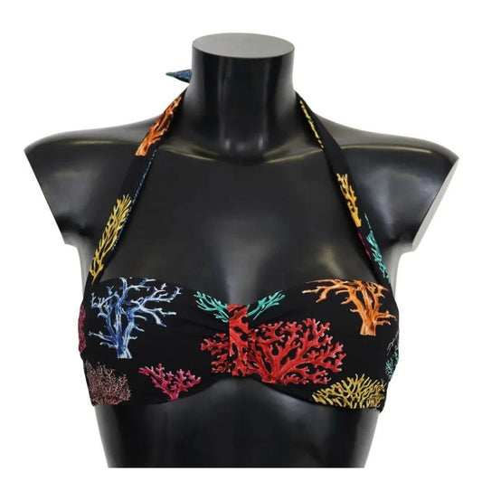 Dolce & Gabbana Black Corals Print Swimsuit Beachwear Bikini Top
