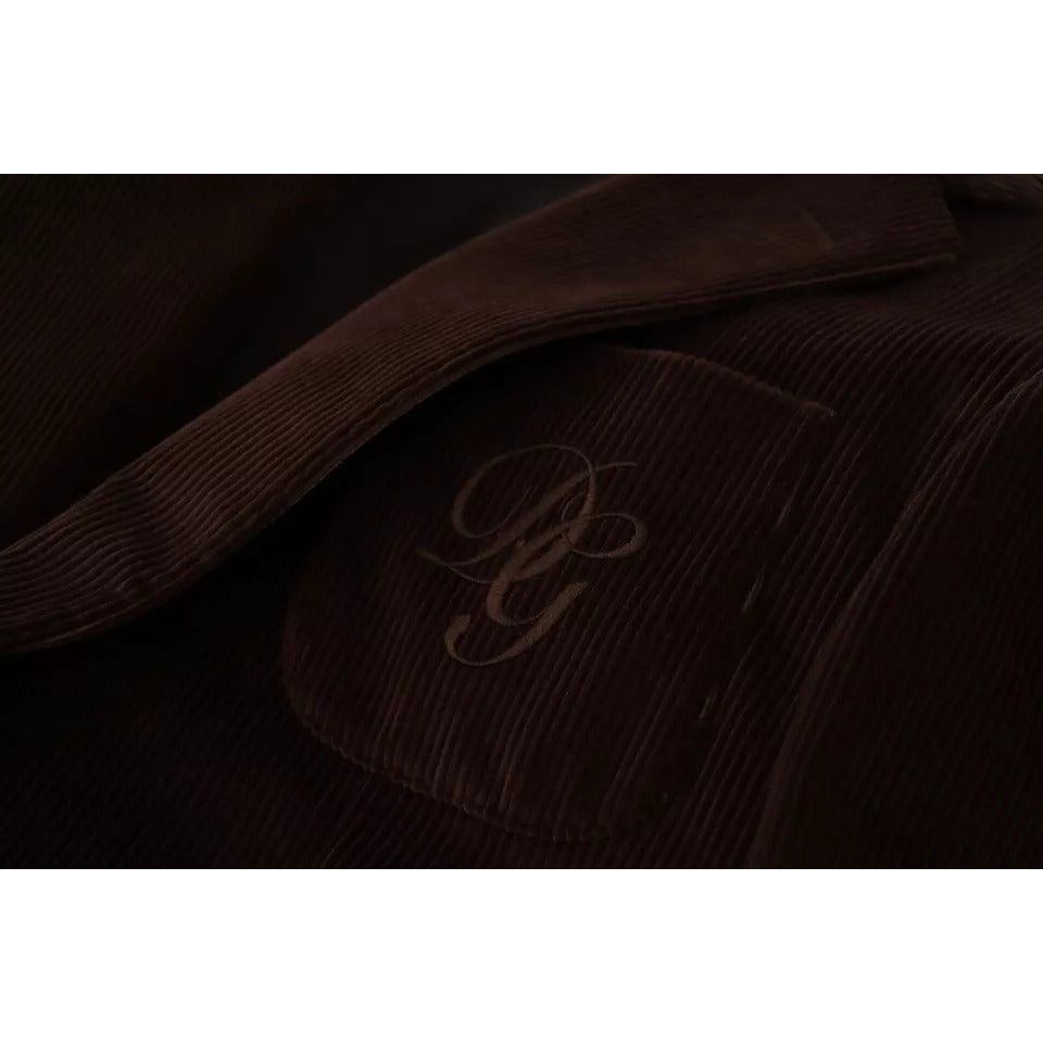 Dolce & Gabbana Brown Corduroy Slim Fit Coat DG Logo Blazer KOS1924-50