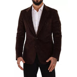 Dolce & Gabbana Brown Corduroy Slim Fit Coat DG Logo Blazer KOS1924-50