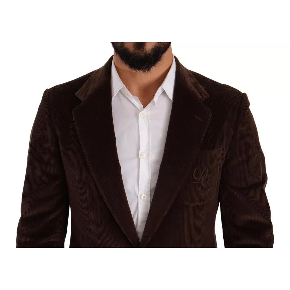 Dolce & Gabbana Brown Corduroy Slim Fit Coat DG Logo Blazer KOS1924-50
