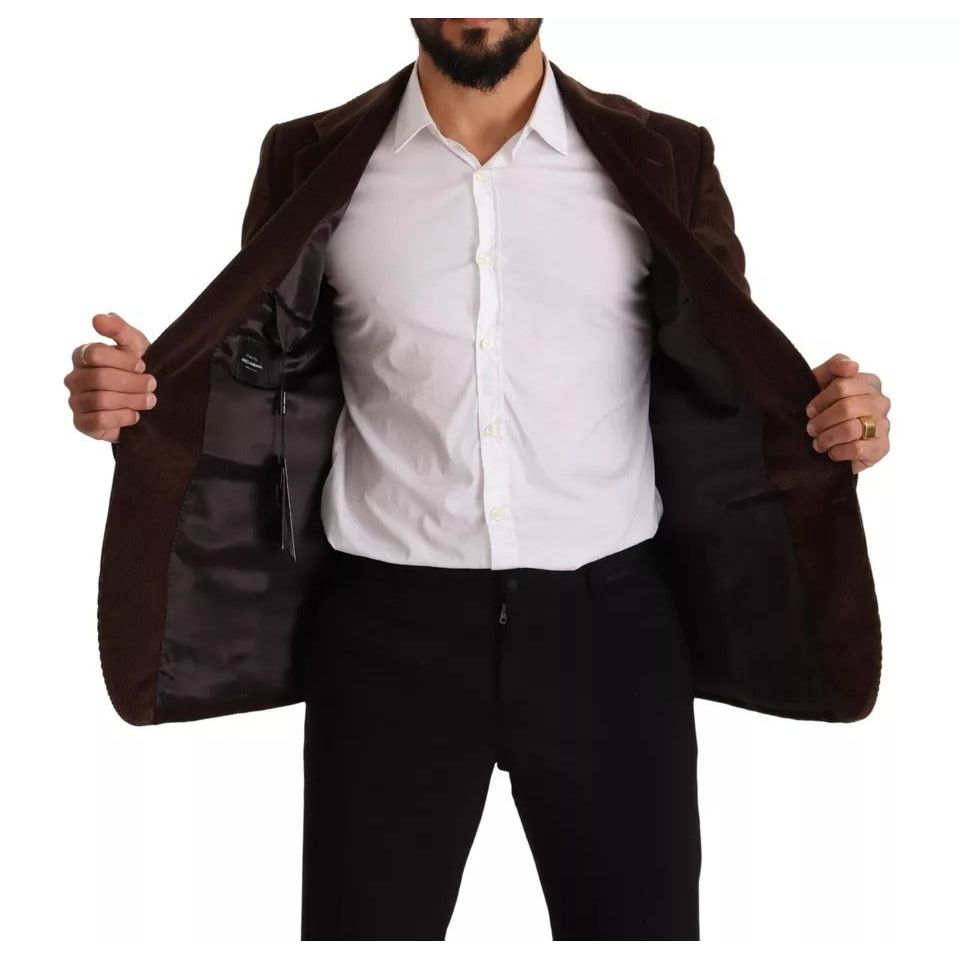 Dolce & Gabbana Brown Corduroy Slim Fit Coat DG Logo Blazer KOS1924-50