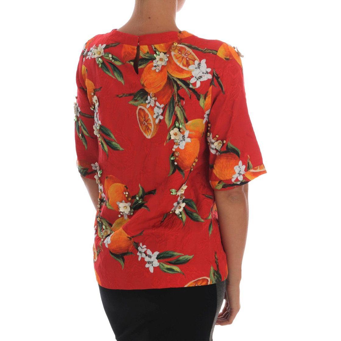 Dolce & Gabbana Orange Print Crystal-Embellished Blouse