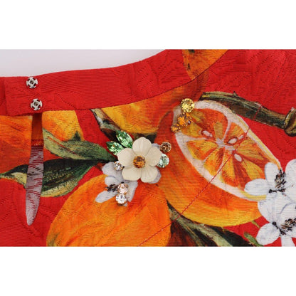 Dolce & Gabbana Orange Print Crystal-Embellished Blouse