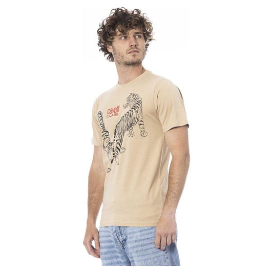 Cavalli Class Beige Cotton Men T-Shirt CA-24377-XL