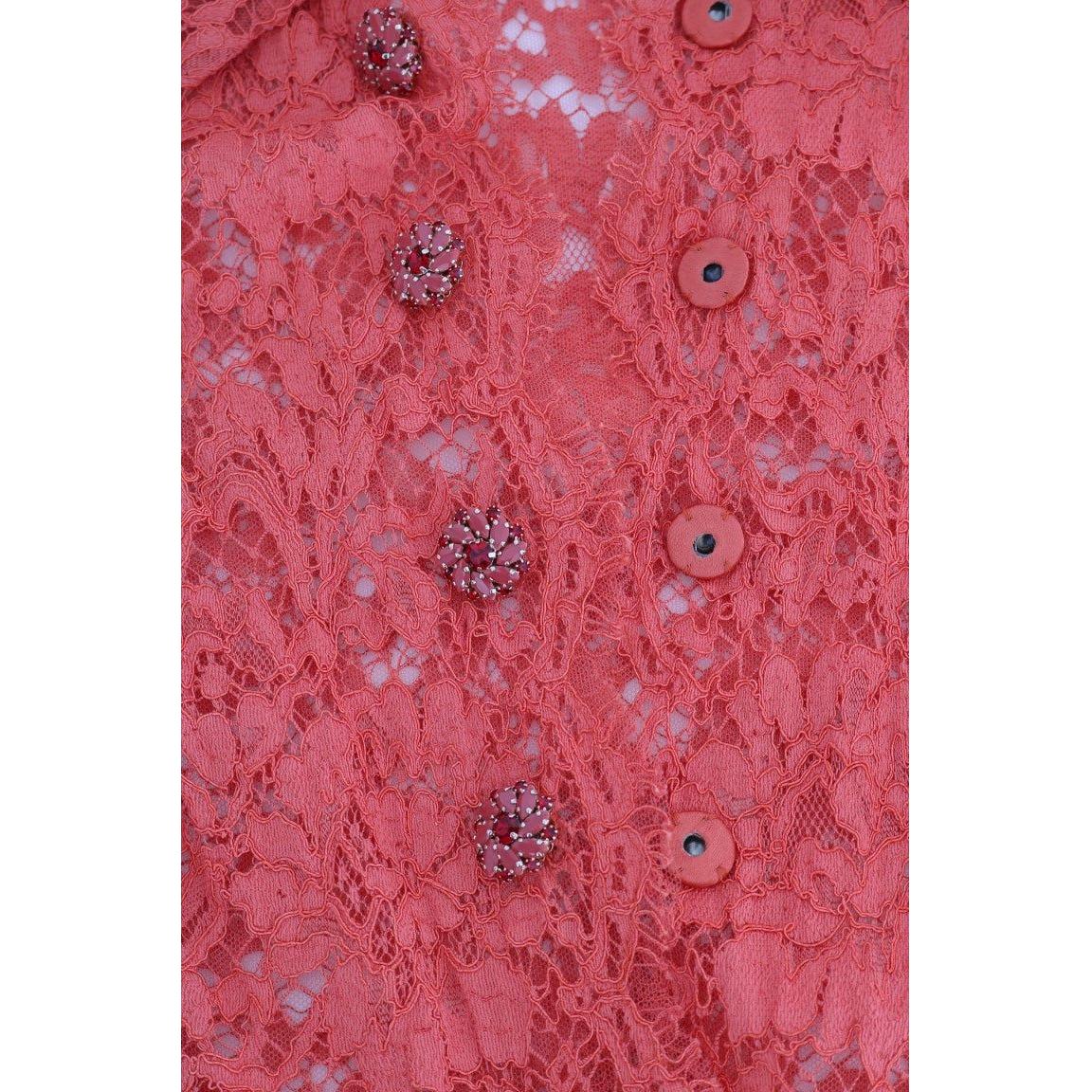 优雅橙色花卉蕾丝水晶开衫衬衫