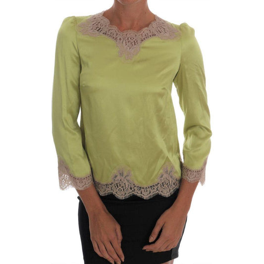 Dolce & Gabbana Green Silk Stretch Blouse Top