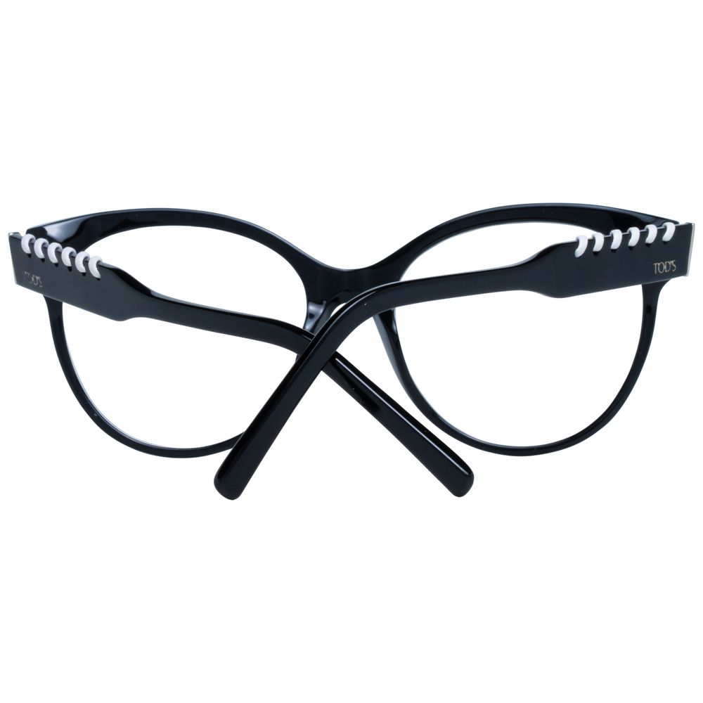 Tod's Black Women Glasses Frame, full-rim round plastic with demo lenses, size 55-18-140, including branded case.