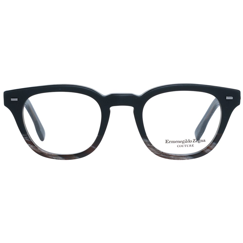 Ermenegildo Zegna Black Men Glasses Frame, full-rim black plastic trapezium style, size 48-22-145, with demo lenses, including branded case.