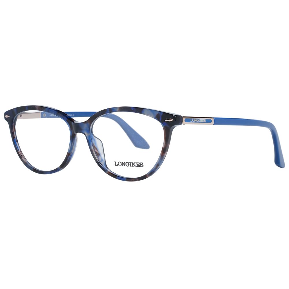 Longines Blue Women Glasses Frame Cat Eye Full-Rim Plastic, Size 54-14-140 for stylish eyewear enthusiasts.