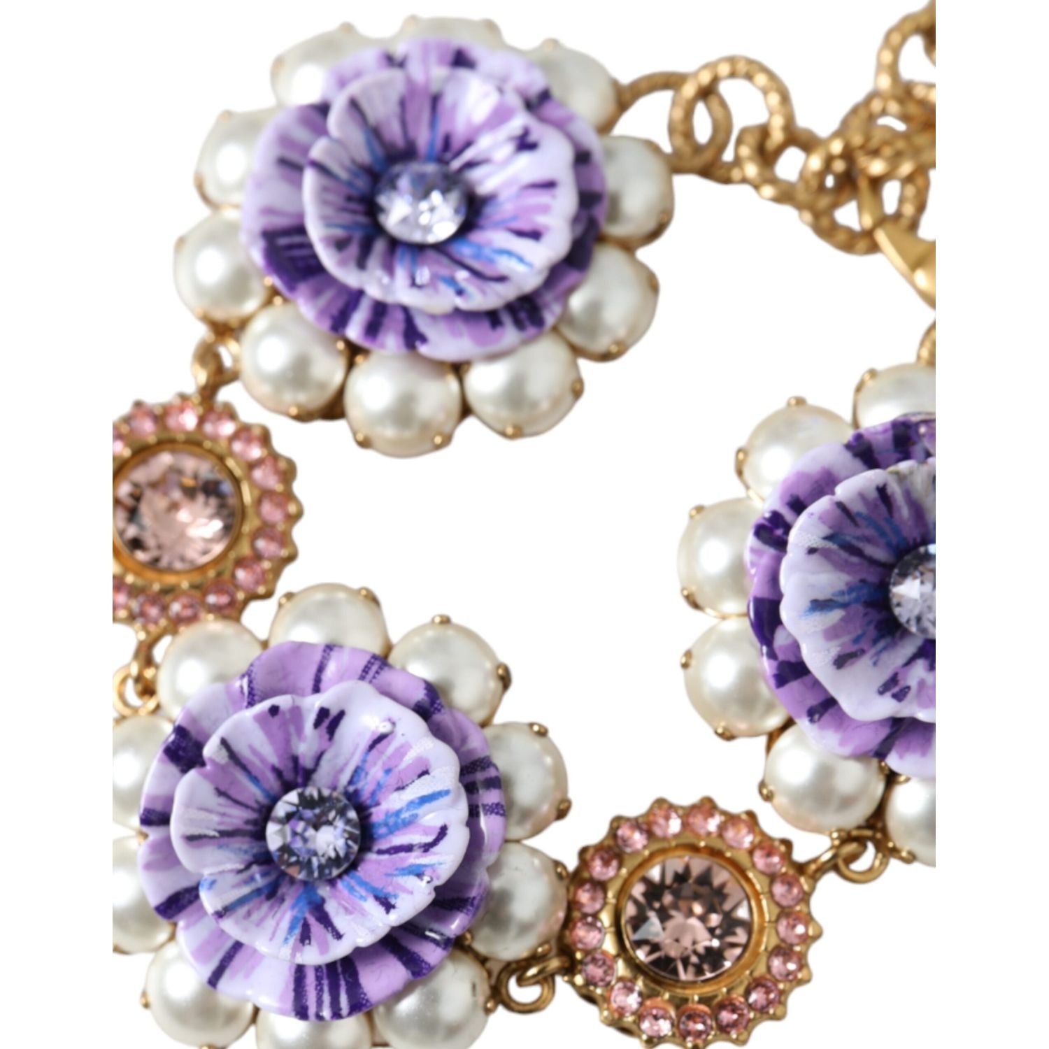 سوار دولتشي آند غابانا الذهبي من مجموعة FIORI BLOOMING مزين بالكريستالات الباروكية