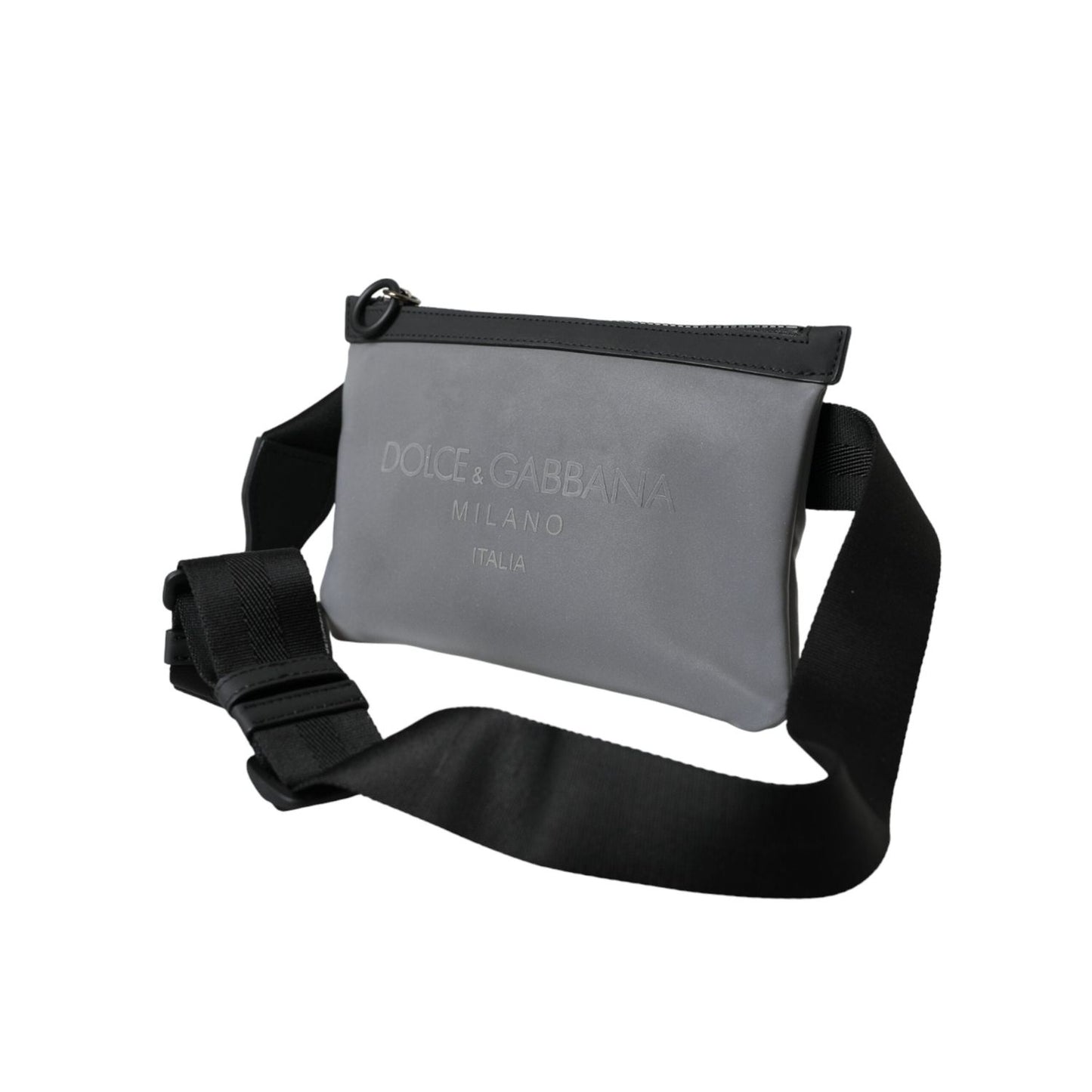 Dolce & Gabbana Gray Neoprene Logo Zip Waist Fanny Pack Belt Pouch Bag BAG1458