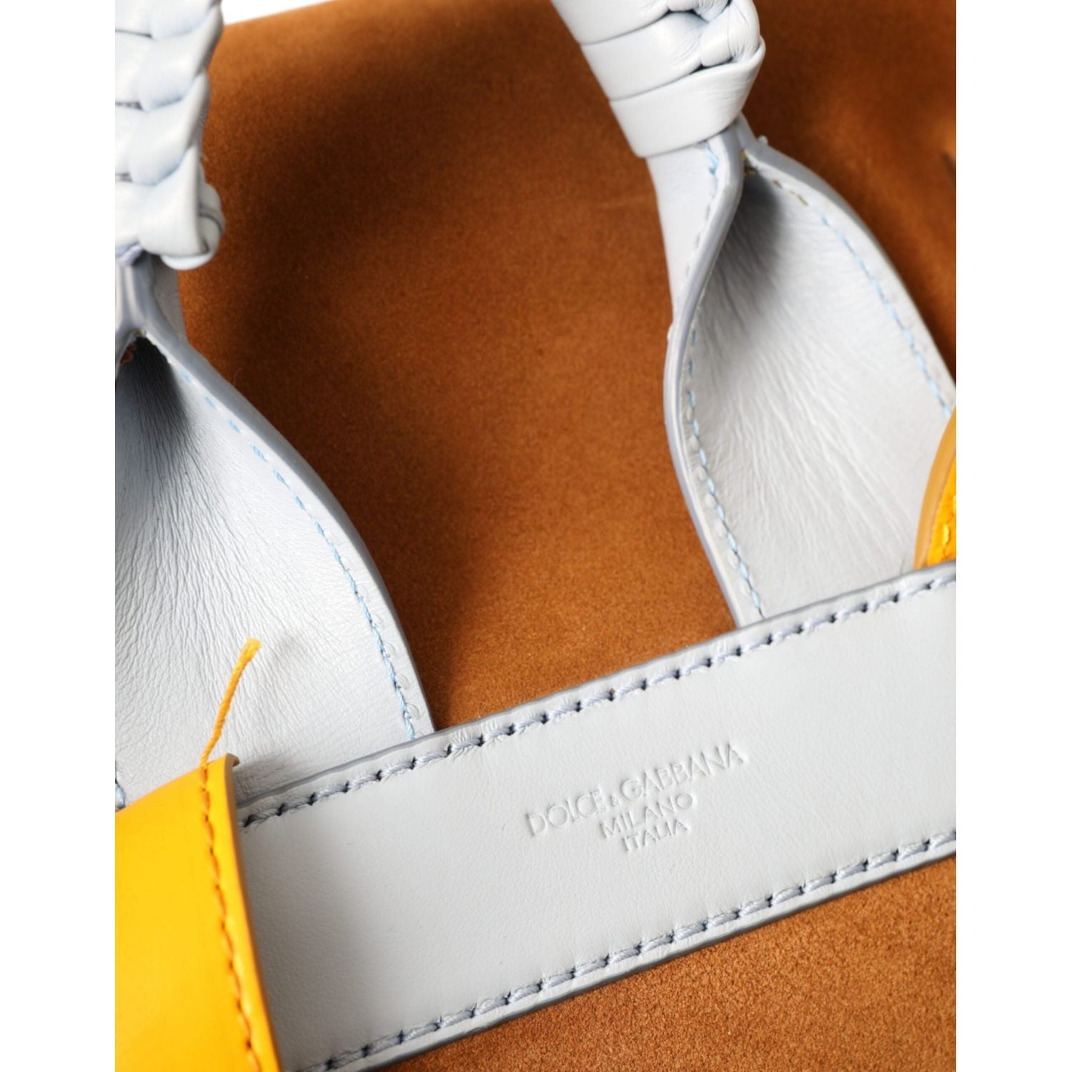 حقيبة ظهر دولتشي آند غابانا من الجلد المدبوغ باللون البني والأصفر مع شعار