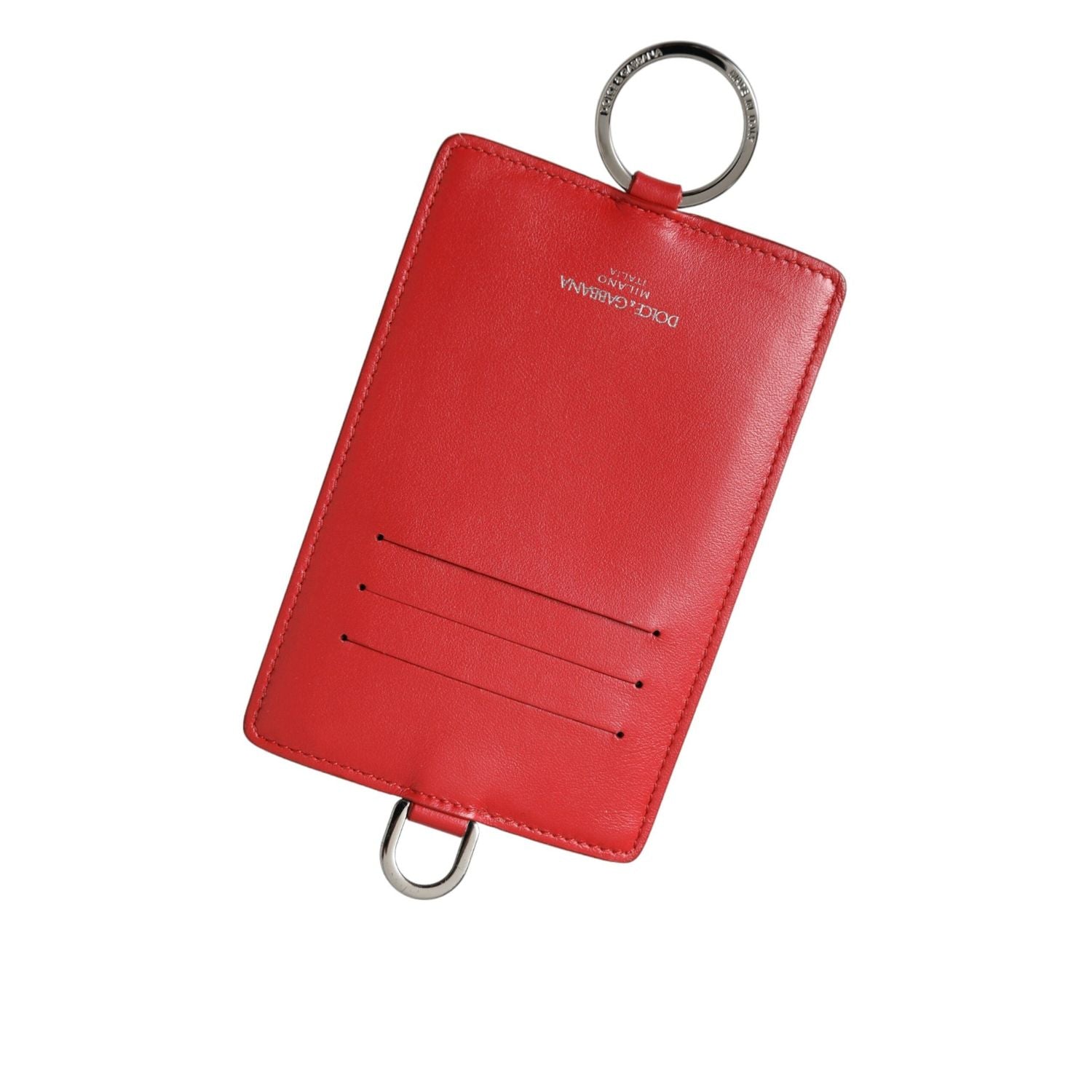 محفظة دولتشي آند غابانا من جلد العجل الأحمر مع حامل بطاقات وشعار