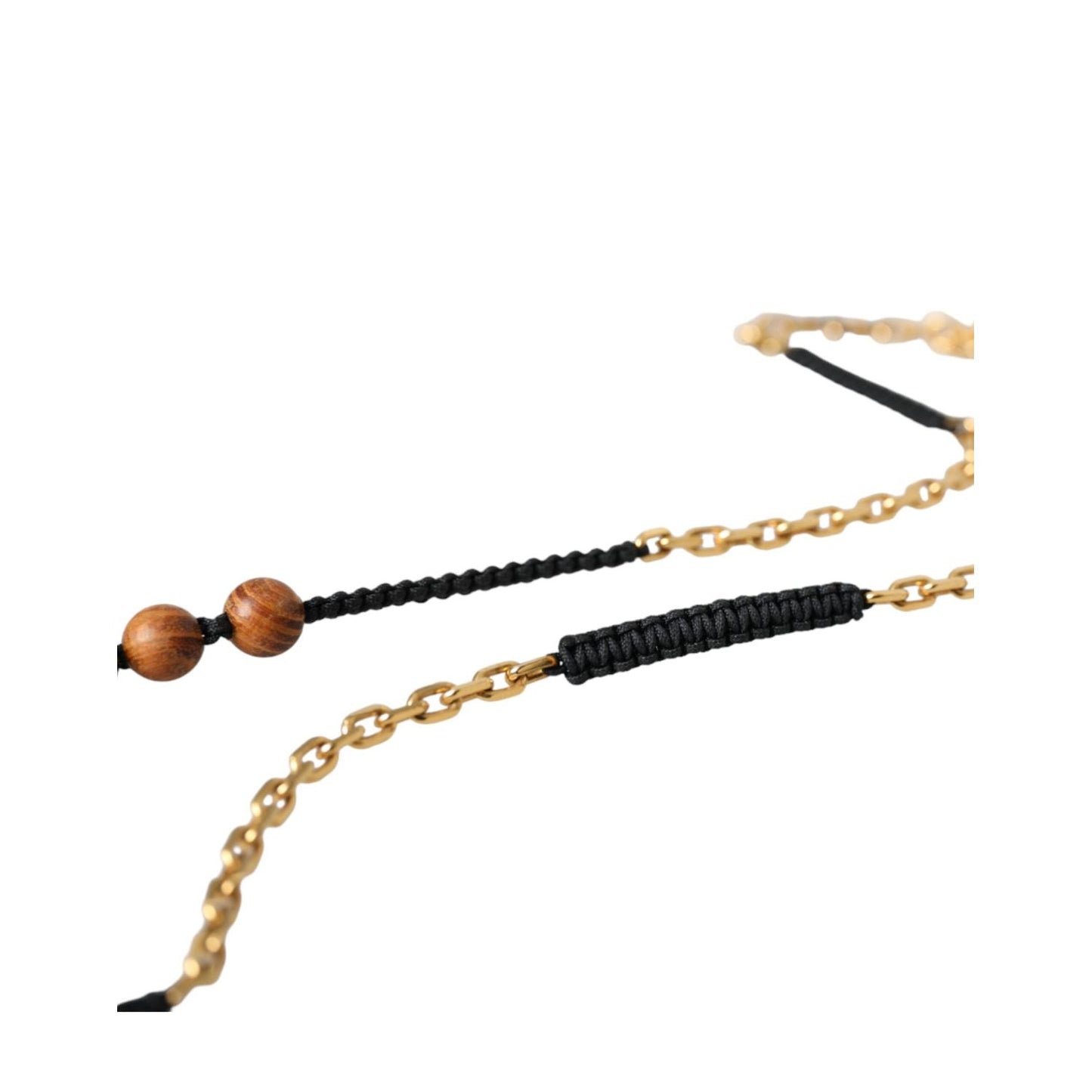 Dolce & Gabbana Black Gold Wooden Beaded Logo Pendant Necklace