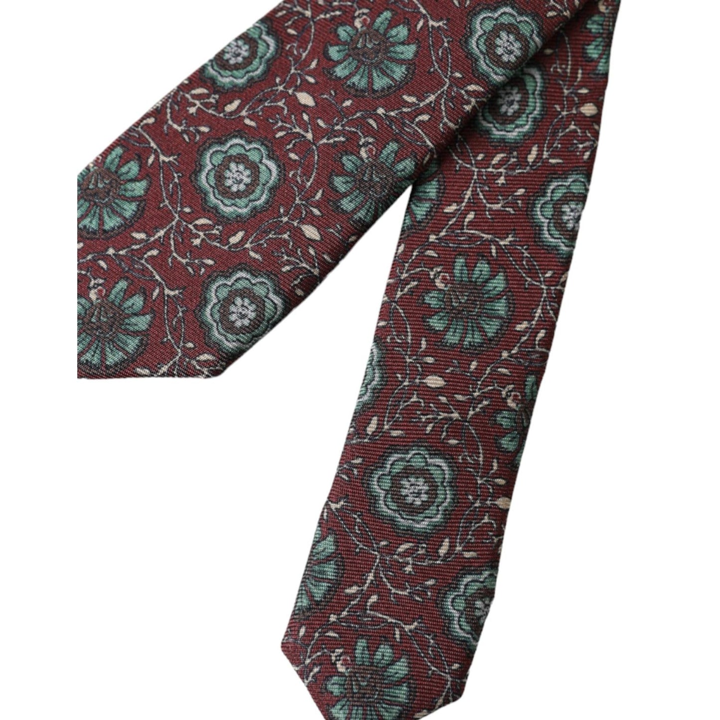 Dolce & Gabbana Maroon Floral 100% Silk Adjustable Men Tie KRA3317