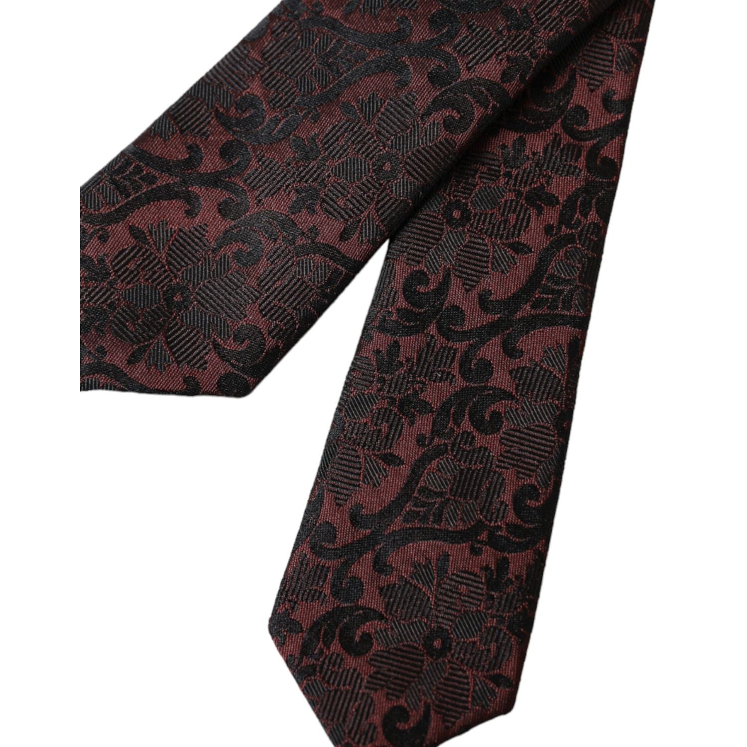 Dolce & Gabbana Maroon Floral Fantasy Silk Adjustable Men Tie