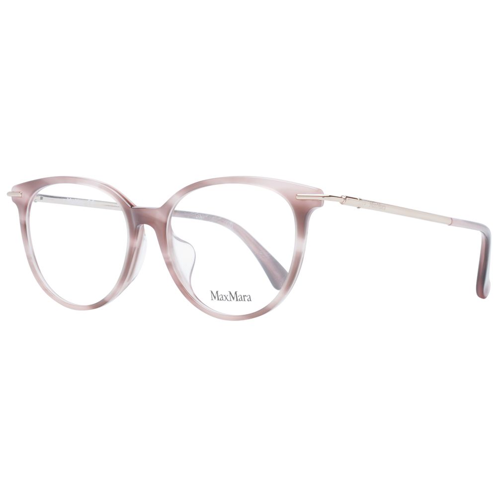 Alt Tag: Max Mara Pink Women Glasses Frame, round full-rim rose eyewear for women with plastic frame, includes branded case