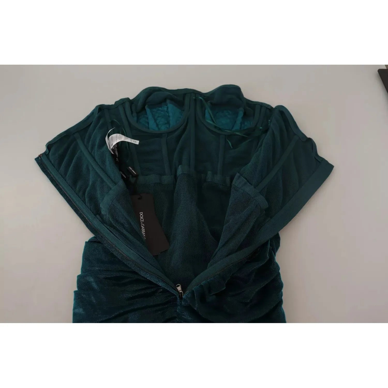 Dolce & Gabbana Turquoise Bustier Bodice Draped Midi Dress.