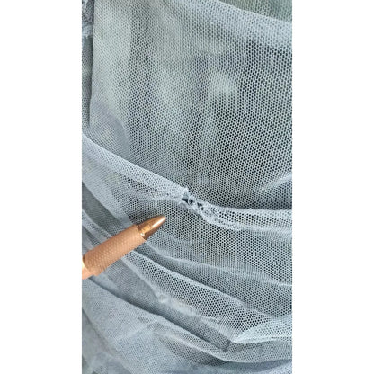 Dolce & Gabbana Blue Mesh Trim Ruched Tulle Sheath Dress