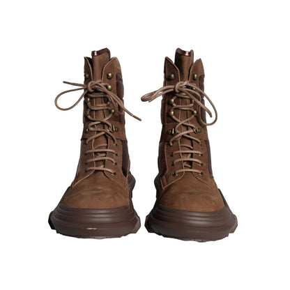 Dolce & Gabbana Brown Suede Leather Military Combat Men Boots Shoes