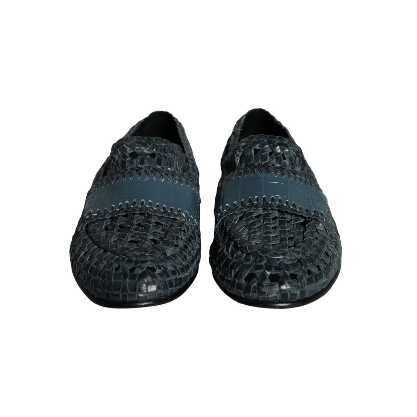 Dolce & Gabbana Blue Woven Leather Slip On Loafers Men Shoes