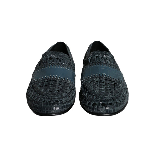 Dolce & Gabbana Blue Woven Leather Slip On Loafers Men Shoes