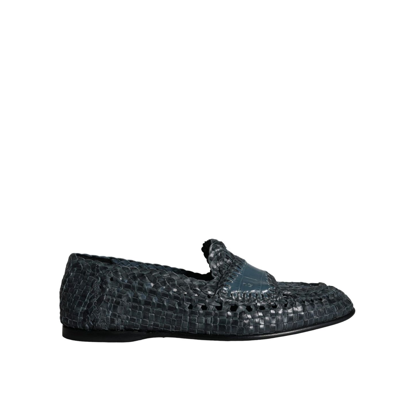 Dolce & Gabbana Blue Woven Leather Slip On Loafers Men Shoes