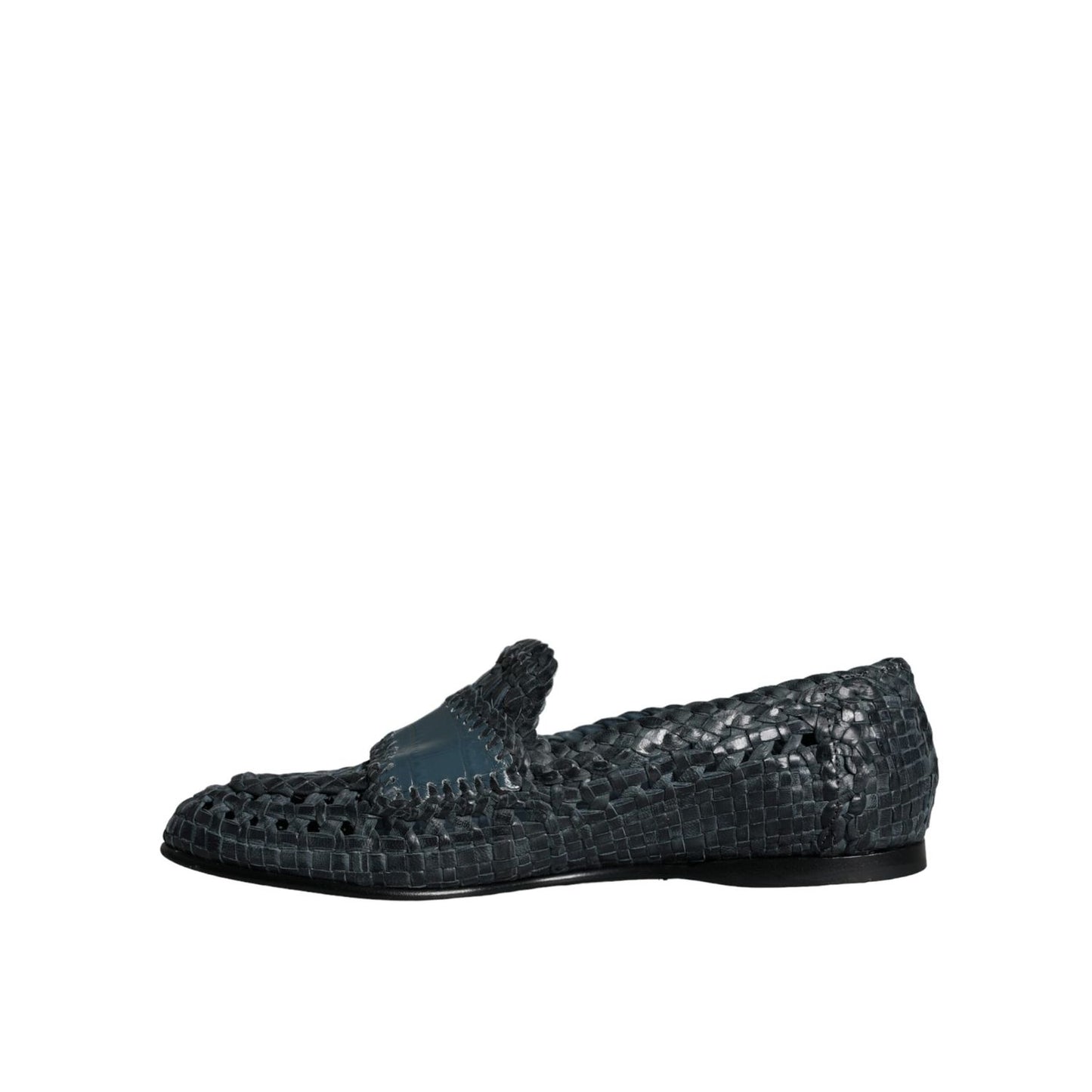 Dolce & Gabbana Blue Woven Leather Slip On Loafers Men Shoes