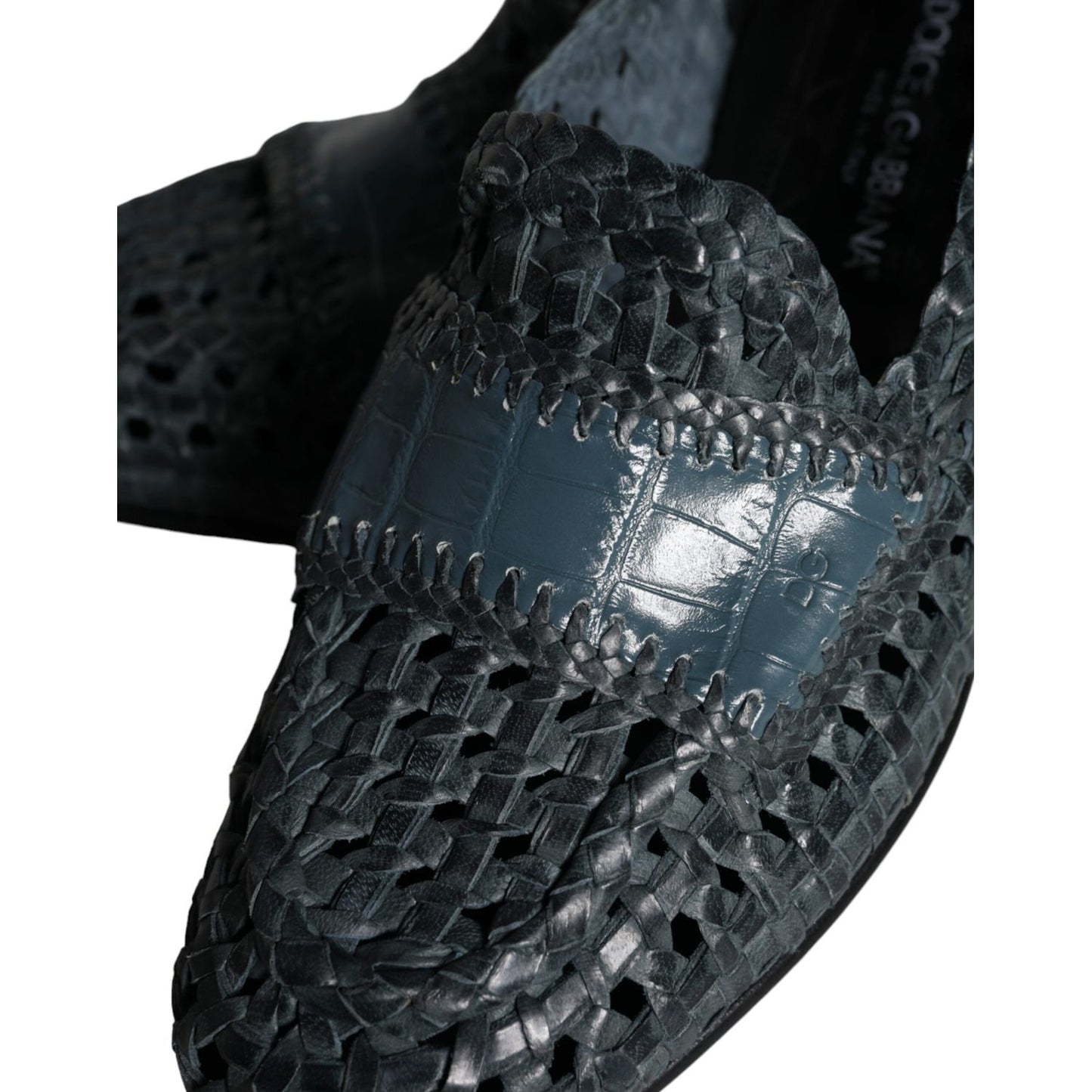 Dolce & Gabbana Blue Woven Leather Slip On Loafers Men Shoes