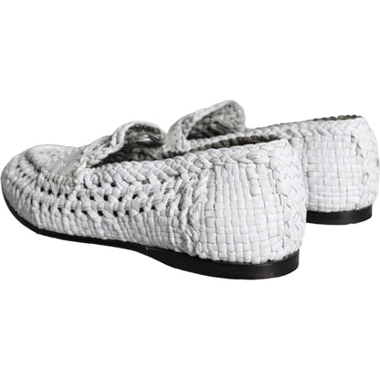 Dolce & Gabbana White Woven Leather Slip On Loafers Men Shoes